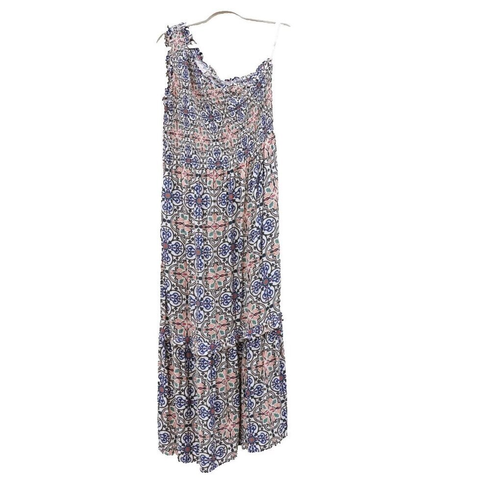 One Shoulder Dress Flowy Tiered Knox Rose M Sundress Smocked Medallion Stretch